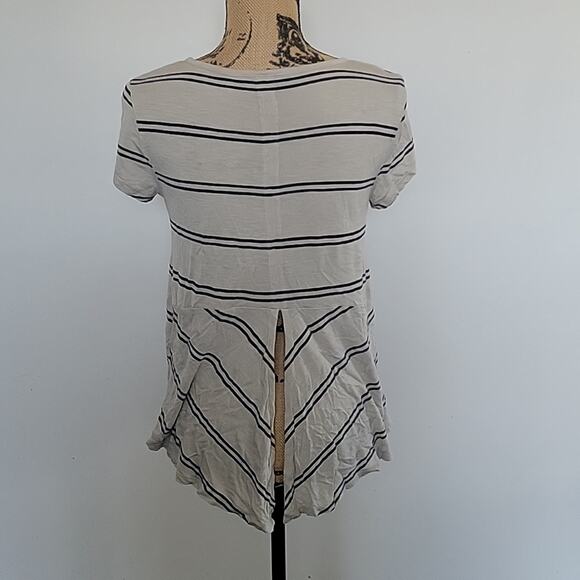 Small Armani Exchange tuxedo tail tan & black striped short sleeve knit top - Picture 3 of 6